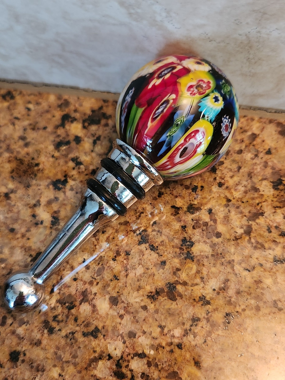 Handcrafted Multicolor Floral Glass Bottle Stopper/Topper.